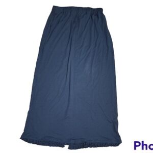 Maxi Skirt Blue Gray 2X Plus Ruffle Slit Elastic Waist Boho Festival Nylon